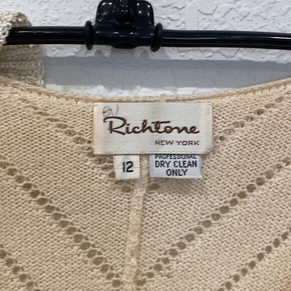 Vintage Richtone New York Cream Knit Midi Chevron Dress Ruffles Sz Small - Picture 4 of 11